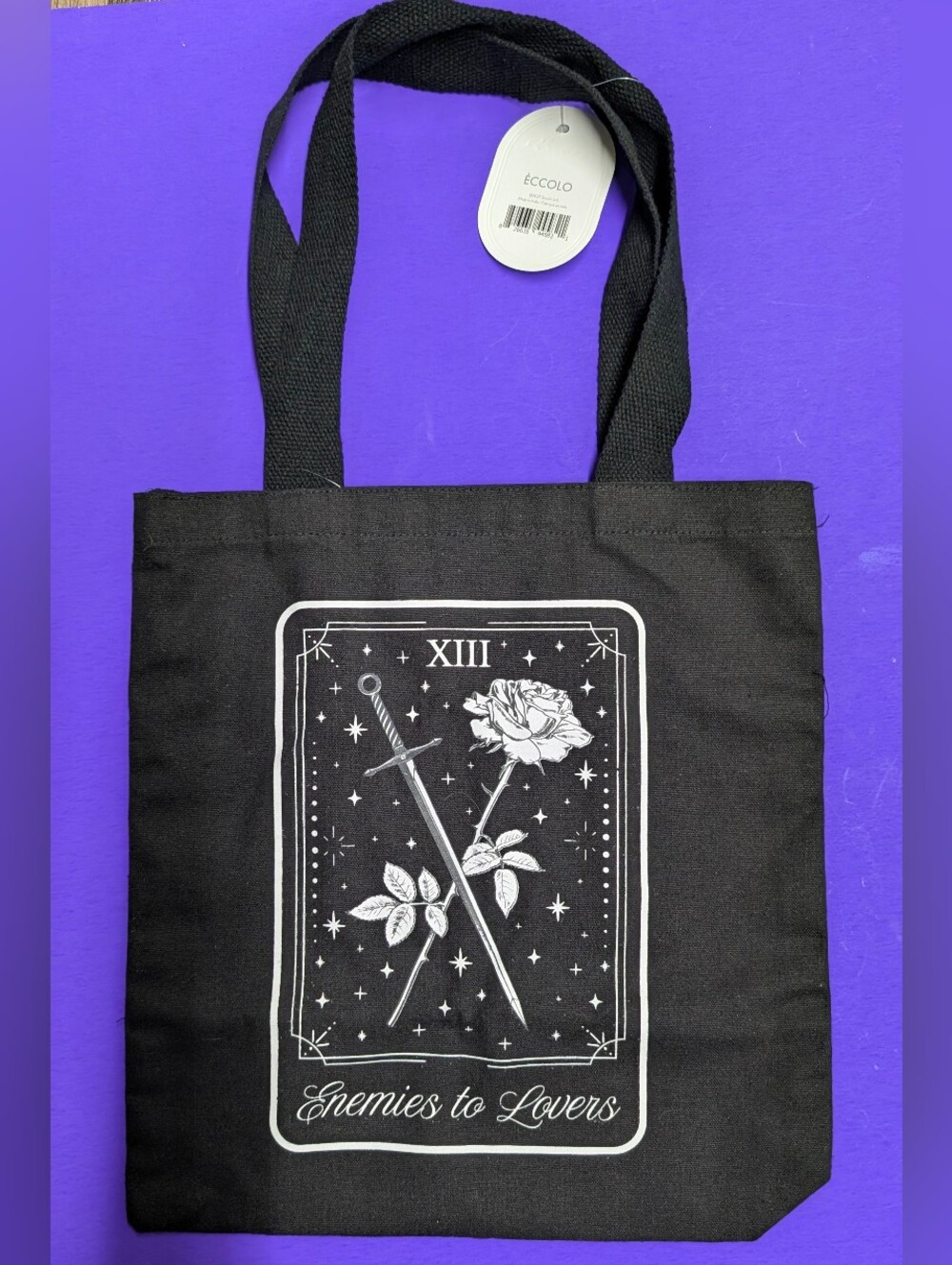 Eccolo Enemies To Lovers Tarot Card Tote Bag Black Canvas Bookish Goth New